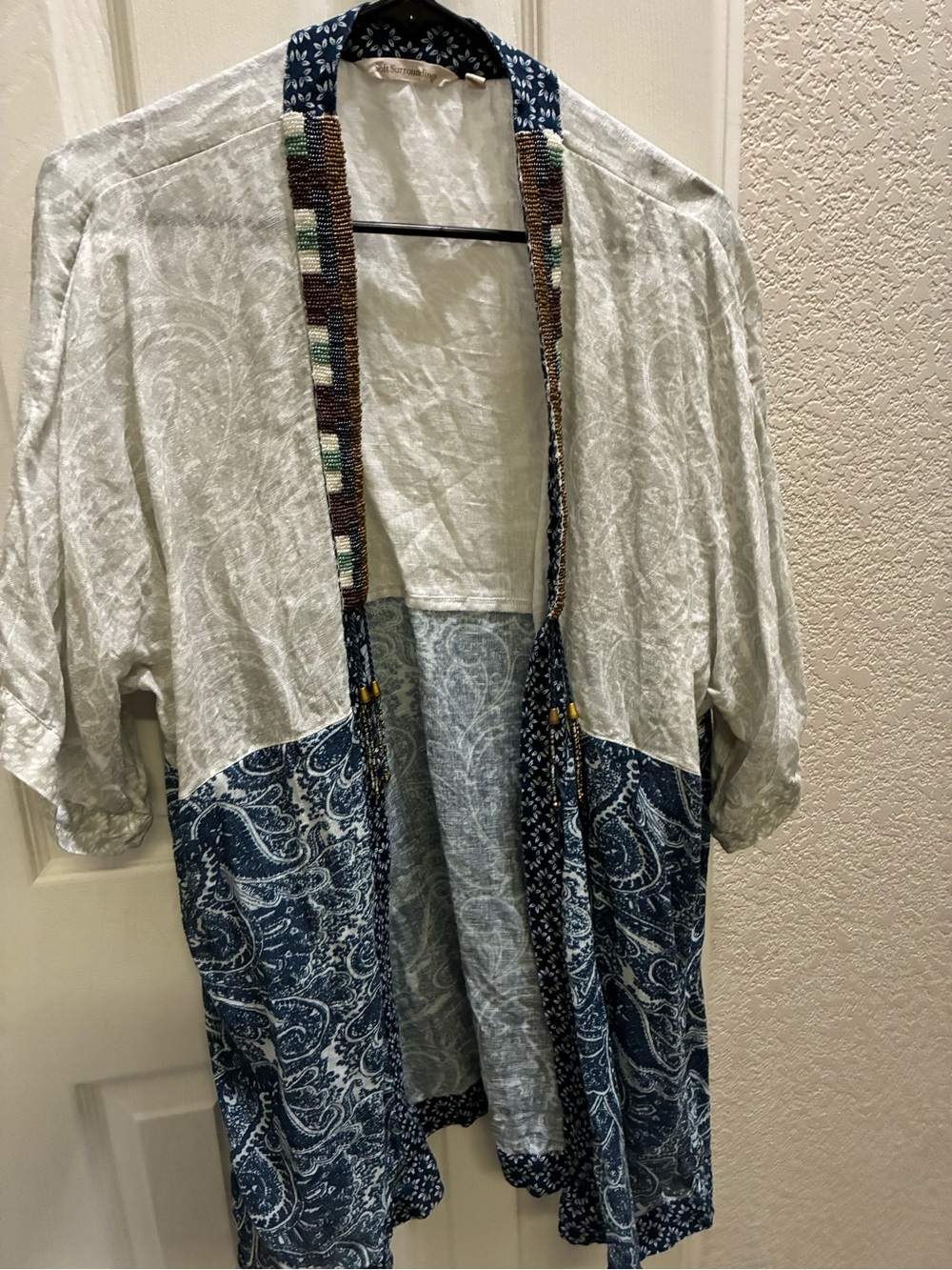 Soft Surroundings Blue & Cream Paisley Open-Front Kimono